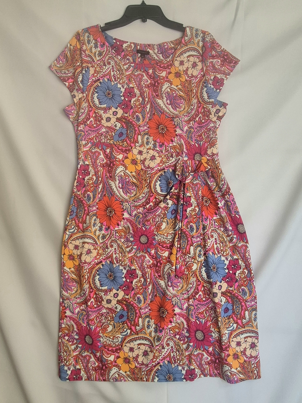 Talbots Pink Multi Floral Paisley Tie-Waist Dress